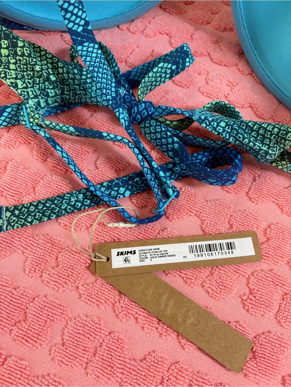 🦋SKIMS Signature Swim Ultimate Push-Up Top | Aqua Ombre Snake | Size 9 | NWT